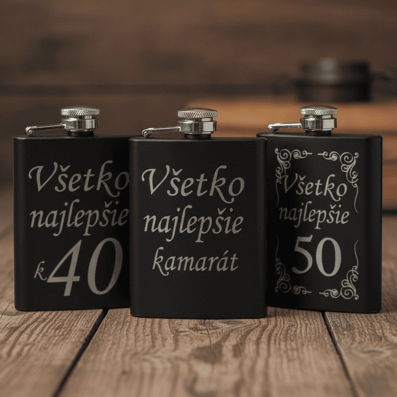 Koláž čiernych gravírovaných ploskačiek Všetko najlepšie k narodeninám